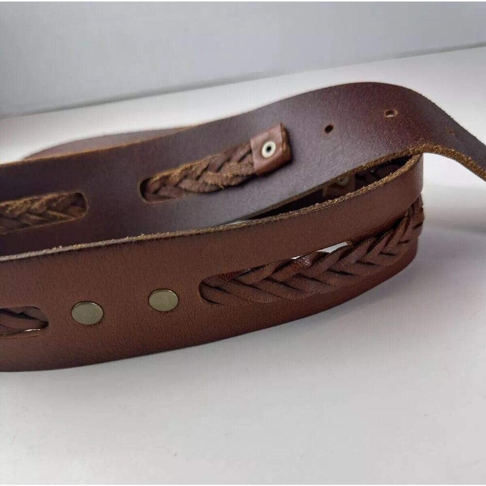 Linea Pelle Braided Woven Genuine Leather Handmade Belt With Buckle Brown Medium - Picture 3 of 13